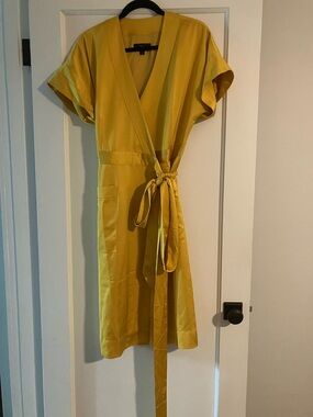 J. Crew Mustard Yellow Wrap Midi Dress with Tie